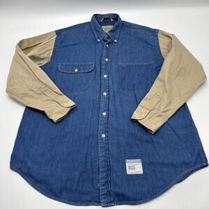 Vintage 90’s Nautica Denim Shirt Men’s Size LARGE BLUE TAN Y2K 100% COTTON